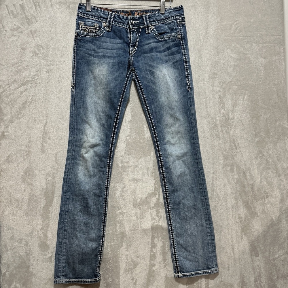 Rock Revival Denisa Straight Skinny Jeans Women's 29 Low Rise Embellished Pocket